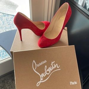NEW CHRISTIAN LOUBOUTIN RED SUEDE FIFI HEELS SZ 39 100mm